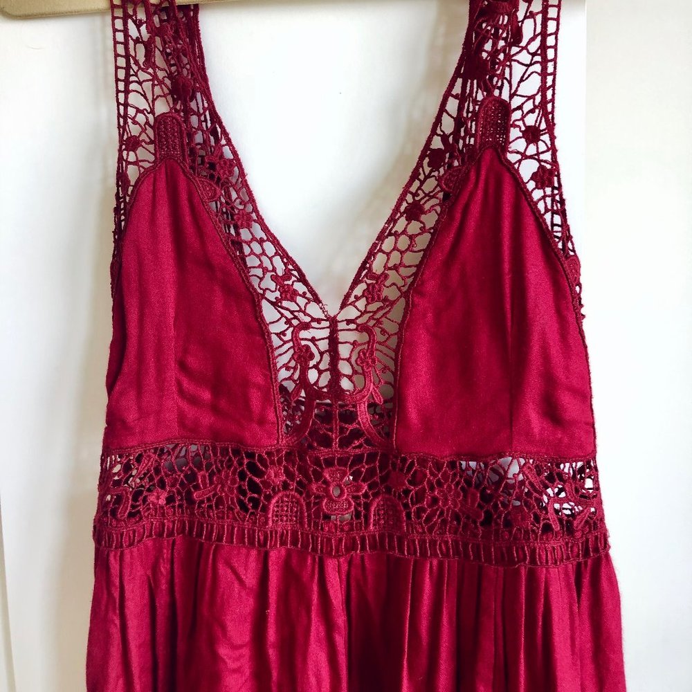 Maroon Free People Romper with Crochet; Open Back